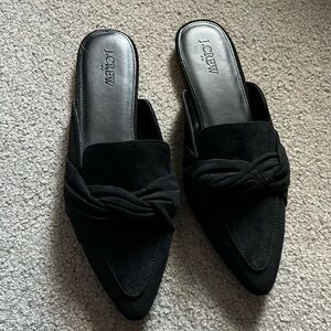 NWOT J. Crew black suede with braid detailing mule flats, size 9, never worn